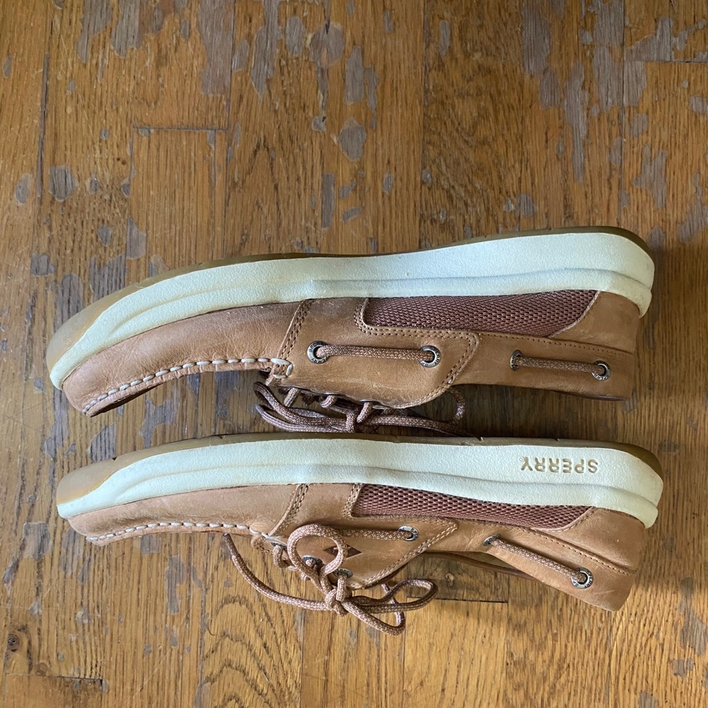 Sperry Boat Shoes Men 10.5 Tan Leather Mesh Memory Foam Classic Loafers STS17627 - Picture 7 of 10